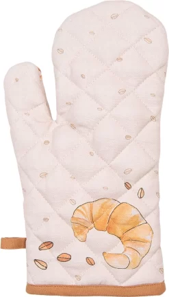 Clayre & Eef Gant De Textile De Cuisine Cm Beige Katoen Croissant Et Café Gant De Cuisine Textiles De Cuisine Lavable