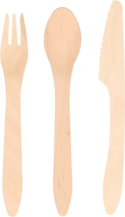 18x Pièces Couverts Jetables En Bois 18-19 Cm Bio/eco/responsable De L'environnement - Fourchettes/ Couteaux / Cuillères - Biodégradable