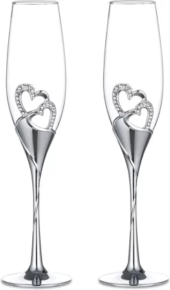 1 Ensemble (2 Pièces) Verres à Vin Créatifs De Haute Qualité Avec Base émail Coloré Cristal Diamant Incrusté En Forme De Coeur Amour Couple Mariage Ensemble De 2 Verres à Champagne Romantique Cadeau Décoration De La Maison