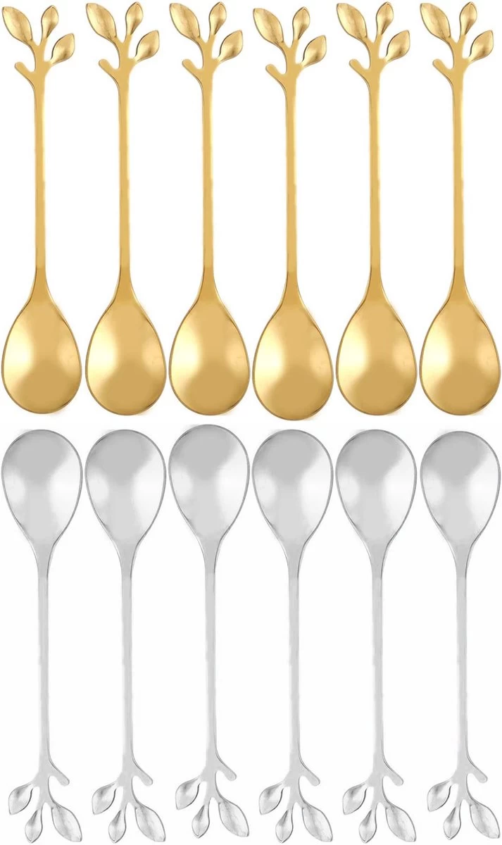 12 Pièces - Set De Cuillères à Café En Acier Inoxydable - Motif Feuille - Cuillères à Dessert - Set De Cuillères à Café Design - Cuillères à Dessert - Acier - 12,5cm - Or / Argent 2 12 Pièces - Set De Cuillères à Café En Acier Inoxydable - Motif Feuille - Cuillères à Dessert - Set De Cuillères à Café Design - Cuillères à Dessert - Acier - 12,5cm - Or / Argent – Image 2