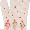 Clayre & Eef Gant De Four Enfant 12*21 Cm Beige Rose Katoen Glaces Gant De Four Mère Fille Textile De Cuisine