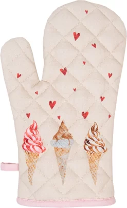 Clayre & Eef Gant De Four Enfant 12*21 Cm Beige Rose Katoen Glaces Gant De Four Mère Fille Textile De Cuisine