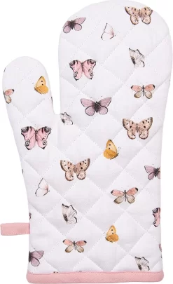 Clayre & Eef Enfant Gant De Cuisine 12x21 Cm Katoen Beige Rose Papillons Gant De Cuisine Mère Fille Textile De Cuisine
