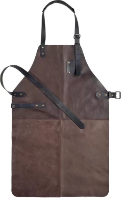 Tablier De BBQ En Cuir Wavea Cookware - Marron - 80 X 50 Cm - Tablier De Barbecue Avec Ceintures En Cuir - Incl. Logo BBQ Masters Sur La Poitrine