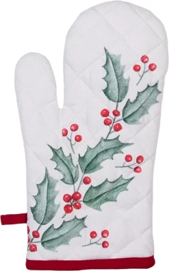 Gants De Cuisine Clayre & Eef 16*30 Cm Wit, Feuilles De Houx En Katoen Rouge Gants De Cuisine -Fournitures De Cuisine Boutique 751x1200 1
