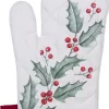 Gants De Cuisine Clayre & Eef 16*30 Cm Wit, Feuilles De Houx En Katoen Rouge Gants De Cuisine