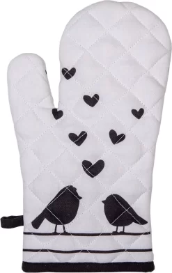 Gant De Cuisine Clayre & Eef 18*30 Cm Wit, Zwart Katoen Oiseaux Gant De Cuisine Gants De Cuisine -Fournitures De Cuisine Boutique 757x1200 1