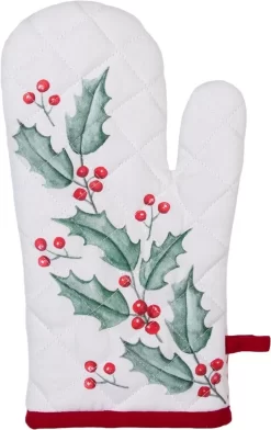 Gants De Cuisine Clayre & Eef 16*30 Cm Wit, Feuilles De Houx En Katoen Rouge Gants De Cuisine -Fournitures De Cuisine Boutique 757x1200 2