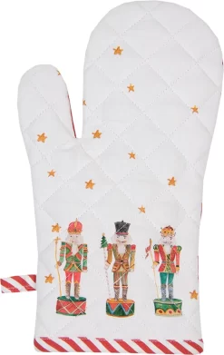 Clayre & Eef Gant De Four 18*30 Cm Wit Rouge Katoen Casse-noix -Noisette Gant De Four Cadeau Pour Elle