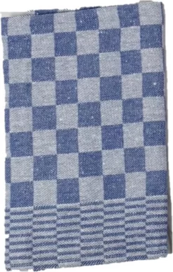 Torchon - Blauw - Design Classique à Carreaux - Emballé Par 4 - 100% Coton - 65x65 Cm