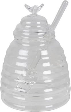 Clayre & Eef Pot à Miel Avec Cuillère Ø 10*14 Cm / 450 Ml Glas Transparent Avec Bocal De Rangement Couvercle Bocal De Rangement Bocal De Rangement -Fournitures De Cuisine Boutique 763x1200