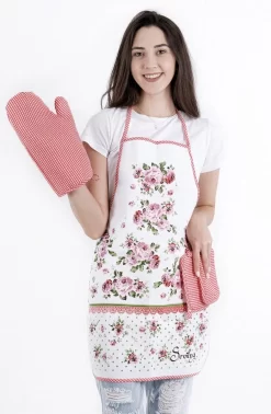 Set Tablier Et Gants De Four De Cuisine En PVC Lavande | Tablier De Cuisine - 55 X 75cm | Serviette - 30 X 50 | Tablier De Cuisine| Dos Imperméable | Tablier De Cuisine | Coton | Rouge Blanc -Fournitures De Cuisine Boutique 785x1200 4