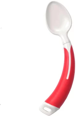 Cuillère De Couverts Personnalisés Pour Droitiers Avec Poignée Incurvée à Droite. Poignée Antidérapante, Rouge.