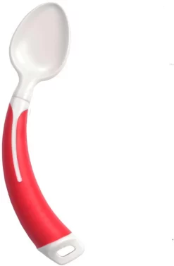 Cuillère à Couverts Pour Gauchers Et Adaptés Avec Poignée Courbée à Gauche. Poignée Antidérapante, Rouge.