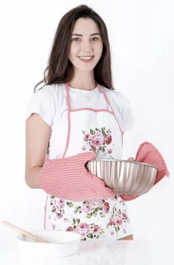 Set Tablier Et Gants De Four De Cuisine En PVC Lavande | Tablier De Cuisine - 55 X 75cm | Serviette - 30 X 50 | Tablier De Cuisine| Dos Imperméable | Tablier De Cuisine | Coton | Rouge Blanc