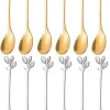 12 Pièces - Set De Cuillères à Café En Acier Inoxydable - Motif Feuille - Cuillères à Dessert - Set De Cuillères à Café Design - Cuillères à Dessert - Acier - 12,5cm - Or / Argent