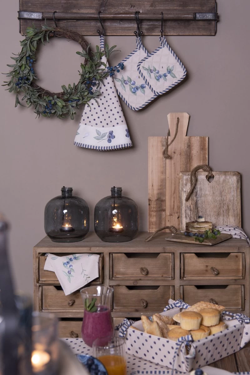 Clayre & Eef Pot 20*20 Cm Beige Blauw Katoen Carré Bleuet Vidange Cache-pot Aide à L'égouttage 4 Clayre & Eef Pot 20*20 Cm Beige Blauw Katoen Carré Bleuet Vidange Cache-pot Aide à L'égouttage – Image 4