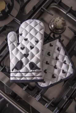 Gant De Cuisine Clayre & Eef 18*30 Cm Wit, Zwart Katoen Oiseaux Gant De Cuisine Gants De Cuisine -Fournitures De Cuisine Boutique 801x1200 22