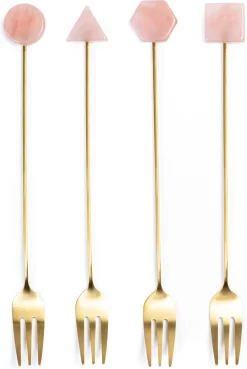 Oliva's - Fourchettes à Pâtisserie - Fourchettes à Gâteaux - Petites Fourchettes - Set De 4 Pièces - Or / Rose