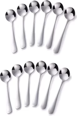 Set De 12 Cuillères à Café Rondes - Cuillères à Café - Acier Inoxydable - Cuillères à Café - Petites Cuillères à Café & Thé - Argent