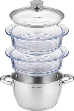 Cuiseur Vapeur Professionnel Florina Stima 4 Pièces En Acier Inoxydable - Convient à Toutes Les Sources De Chaleur - ∅ 20 Cm - Argent - Hammams En Verres - Cuiseur Vapeur -Fournitures De Cuisine Boutique 805x1200