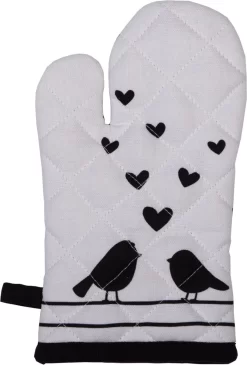 Clayre & Eef Gant De Cuisine Enfant 12*21 Cm Wit, Zwart 100% Katoen Hartjes/Oiseaux Gant De Cuisine Gants De Cuisine -Fournitures De Cuisine Boutique 813x1200 3