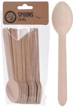 Cuillères En Bois WIEK - 20 PCS - 16 Cm - Bois - Respectueux De Environnement - Cuillères - Cuillères Jetables