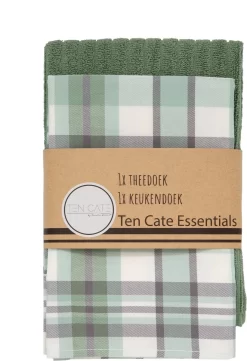 Ten Cate Set De Torchons De Cuisine Katoen - 2 Pièces - 1x Torchon 50x50 - 1x Torchon 60x65 - Vert Clair