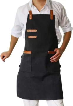 Tablier Unisexe En Toile Lavée à Double Poche Vêtements De Travail De Jardin De Cuisine - Vêtements De Café De Restaurant Créatifs