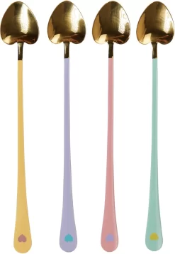 Miss Etoile - Cuillères Café Latte Cœur - Cuillères à Cuillères à Café Longues Cuillères à Café à Café Avec Cœur - Goud - Pastel