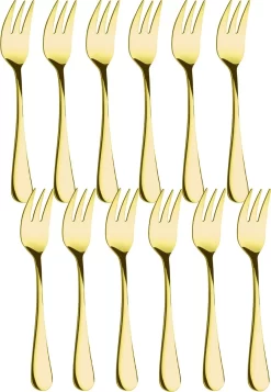 Fourchettes à Pâtisserie House Of Fourchettes à Dessert - Fourchettes à Dessert - Fourchettes à Gâteau - Fourchettes à Cocktail - Klein Fourchettes - 12 Pièces - Acier Inoxydable - Or