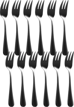 Fourchettes à Pâtisserie House Of Fourchettes à Dessert - Fourchettes à Dessert - Fourchettes à Gâteau - Fourchettes à Cocktail - Klein Fourchettes - 12 Pièces - Acier Inoxydable - Zwart
