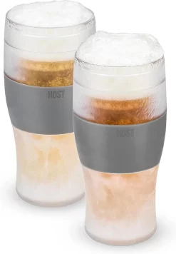 Freeze Verres à Bière, 16 Oz Congélateur Gel Refroidisseur Double Paroi Plastique Congelé US Pint (473ml/.83 UK Pint) Glas, Set De 2, Grijs