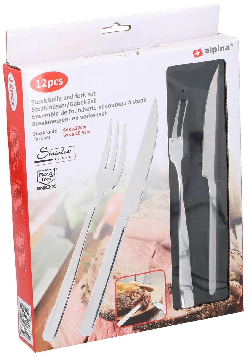 Ensemble De Couteaux Et Fourchettes à Steak Alpina - 12 Pièces - Acier Inoxydable - INOX - Rost Frei - 6 Personnes 2 Ensemble De Couteaux Et Fourchettes à Steak Alpina - 12 Pièces - Acier Inoxydable - INOX - Rost Frei - 6 Personnes – Image 2