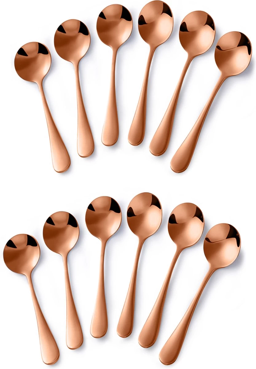 Set De 12 Cuillères à Café Rondes - 12,7cm - Acier Inoxydable - Cuillères à Café à Café - Petites Cuillères à Café & Thé - Or Rose 1 Set De 12 Cuillères à Café Rondes - 12,7cm - Acier Inoxydable - Cuillères à Café à Café - Petites Cuillères à Café & Thé - Or Rose