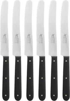 Robert Herder POM Couteau à Petit Déjeuner / Couteau De Table Avec Dentelé - Acier Inoxydable - Lame 12 Cm - Zwart - 6 Pièces