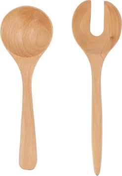 Couverts à Salade Krumble - Set De 2 - Couverts à Laitue - Cuillères à Laitue - Ensemble à Salade - Fourchette Et Cuillère à Salade - Ustensiles De Cuisine - 2 Pièces - Bois - Marron