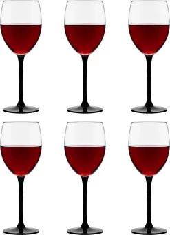 Verre à Vin Libbey Contro - 330 Ml / 33 Cl - 6 Pièces - Pied Noir - Passe Au Lave-vaisselle - Haute Qualité