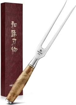 Fourchette à Viande Professionnelle/fourchette De Cuisine/fourchette à Découper | Série HEZHEN B30 | Manche En Bois D'avion Avec Mosaïque De Rivets
