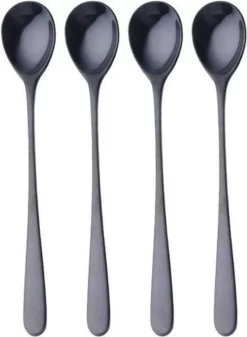 KELERINO. Cuillères à Latte Macchiato - Cuillères à Yogourt, à Dessert Ou à Café En Acier Inoxydable - 20 Pièces - Noir