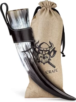Corne à Boire Viking Environ 450 Ml - Ensemble De 3 Cornes Authentiques Pour Vikings Avec Vin De Miel Avec Support De Ceinture - Décoration Methorn Viking, Chope De Bière Médiévale LARP, Miel Avec