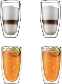 GLAEZ® Verres à Double Paroi - 4 Pièces - Verres à Café à Café Latte Macchiato - Tasses à Café/Verres à Thé - Verre Long Drink - Verre Mojito - Verre à Café Verres à Thé à La Main - Verres à Café Double Paroi - Set De 6 Pièces - 450 Ml