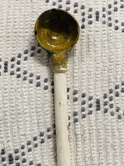 Cuillère De Service Tamegroute Marocaine | Cuillère Faite à La Main | Cuillère En Bois D'acacia | Jaune Moutarde émaillé | Décoratif | Garden Marocain
