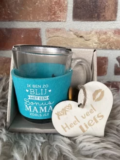 Verre à Thé - Avec Texte Je Suis Tellement Contente D'une Maman En Prime Comme Toi Y Compris Maman Coeur En Bois - Fête Des Mères