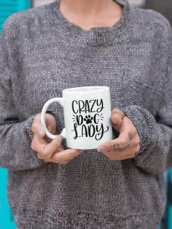 Tasse En Céramique De Crazy Dog Lady, Tasses De Cadeau Drôle Pour Les Femmes, Cadeau Uniek Pour Les Amoureux Des Chiens, Cadeaux De Propriétaires De Chiens, D015-064W, 11 Oz,