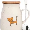 TuYines Tasse à Café Avec Couvercle Chat Tasse Cappuccino Tasse à Café En Céramique Avec Cuillère 380 Ml Tasse Drôle Lait Café Style D