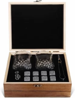 Coffret Whisky De Luxe - Avec 2 Verres Et 8 Pierres - Coffret Whisky - Pince à Glace - Glaçons Réutilisables - Verres à Whisky - Coffret Cadeau Whisky Luxe - Cadeau Homme & Femme
