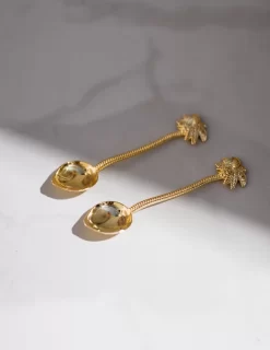 Set De Cuillères En Palmier Doré (4 Pièces) | Cuillère à Café | Cuillères En Palmier | Laiton Doré | Cuillère à Café | Cuillère à Café | Ensemble
