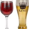 Ensemble Verre à Vin Et Verre à Bière King And Queen - Verres à Vin / Verres à Bière - Pour Lui Et Elle - Cadeau De Mariage