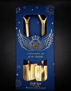 Cuillères à Dessert Joy Spoons | Set De Fourchette Et Cuillère Mignonnes Et Fonctionnelles En Or | Boite Bleue
